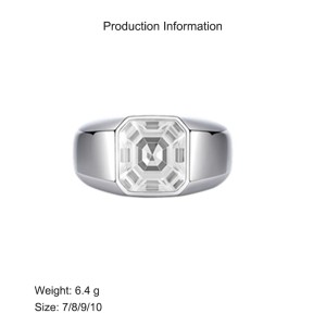 925 Sterling Silver 8A Emerald Cut Men Statement Band Ring 70100336