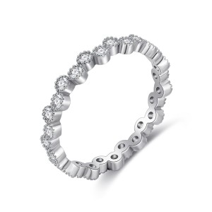 925 Sterling Silver Minimalist  Round CZ Stacking Band Ring 70100337