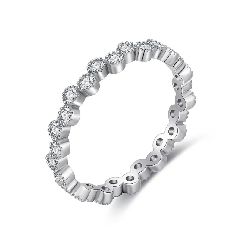 925 Sterling Silver Minimalist  Round CZ Stacking Band Ring 70100337