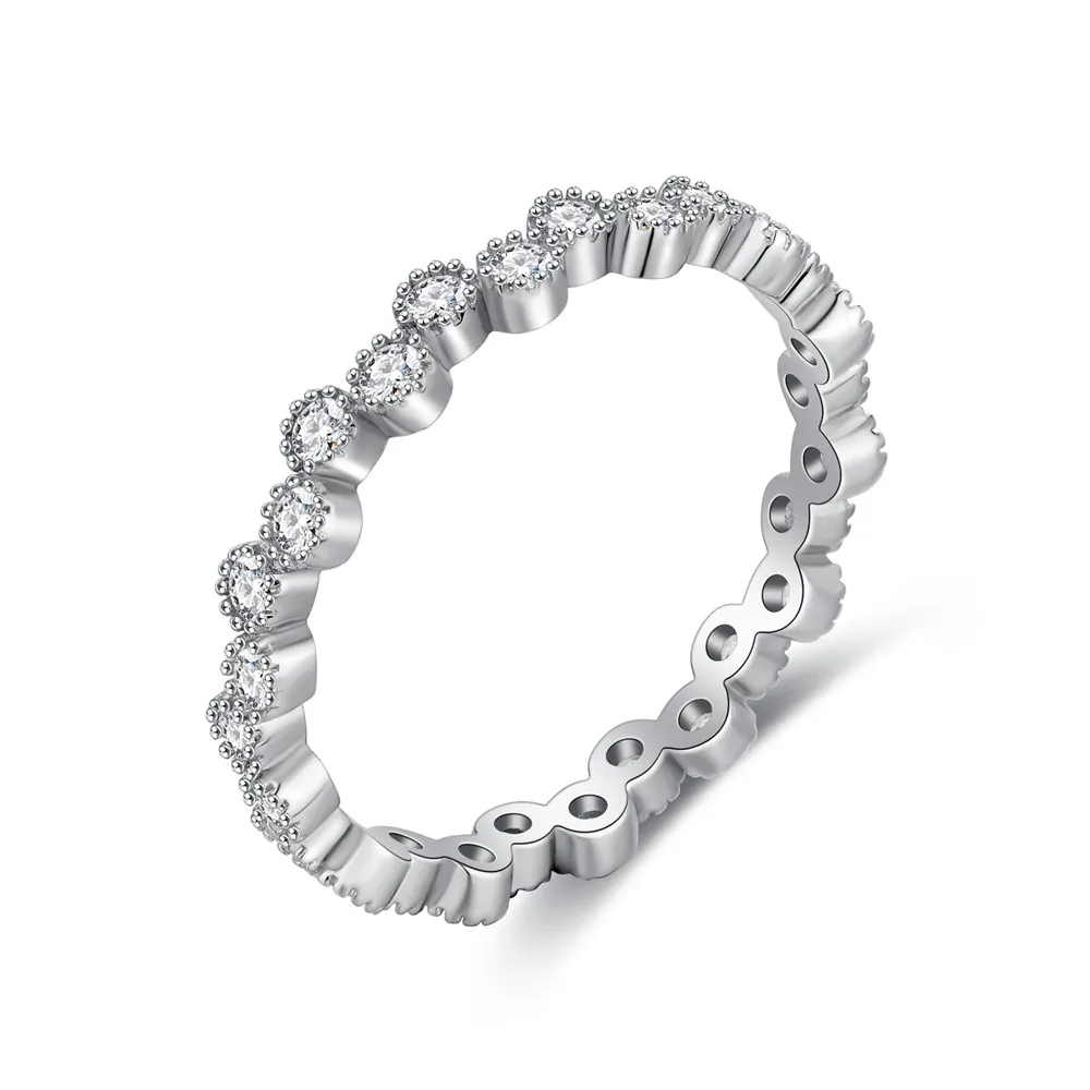 925 Sterling Silver Minimalist  Round CZ Stacking Band Ring 70100337