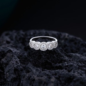 925 Sterling Silver Round Halo CZ Band Ring 70100339