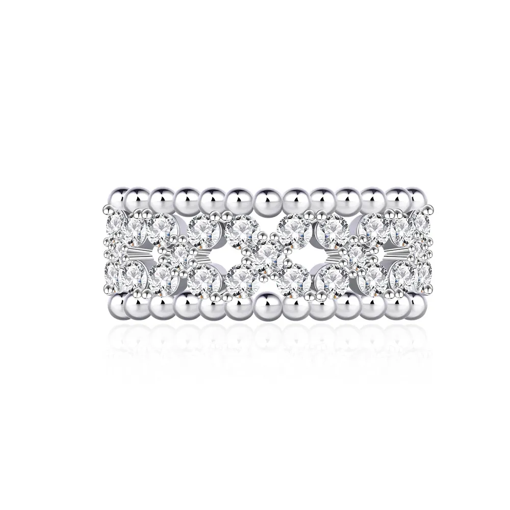 925 Sterling Silver Full Pavé Clover Band Ring 70100340