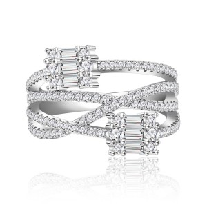 925 Sterling Silver Multi-Layer Baguette Round CZ Band Ring 70100341