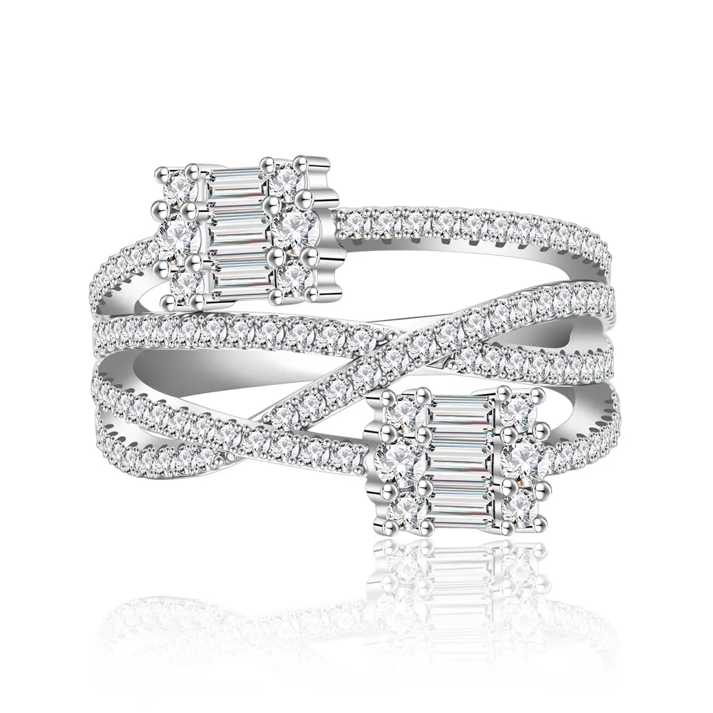925 Sterling Silver Multi-Layer Baguette Round CZ Band Ring 70100341