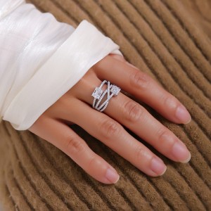 925 Sterling Silver Multi-Layer Baguette Round CZ Band Ring 70100341