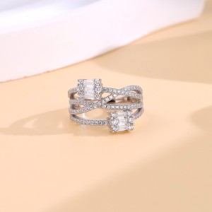 925 Sterling Silver Multi-Layer Baguette Round CZ Band Ring 70100341