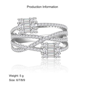 925 Sterling Silver Multi-Layer Baguette Round CZ Band Ring 70100341