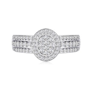 925 Sterling Silver Oval Halo Full Pave CZ Band Ring 70100342