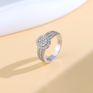 925 Sterling Silver Oval Halo Full Pave CZ Band Ring 70100342