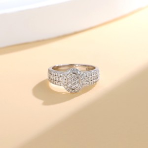 925 Sterling Silver Oval Halo Full Pave CZ Band Ring 70100342