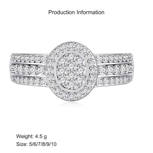 925 Sterling Silver Oval Halo Full Pave CZ Band Ring 70100342