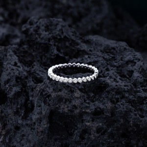 925 Sterling Silver Wave Bezel-Set CZ Stacking Band Ring 70100344