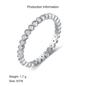925 Sterling Silver Wave Bezel-Set CZ Stacking Band Ring 70100344