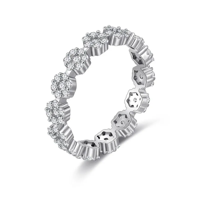 925 Sterling Silver Daisy CZ Floral Stacking Ring Band Ring 70100347