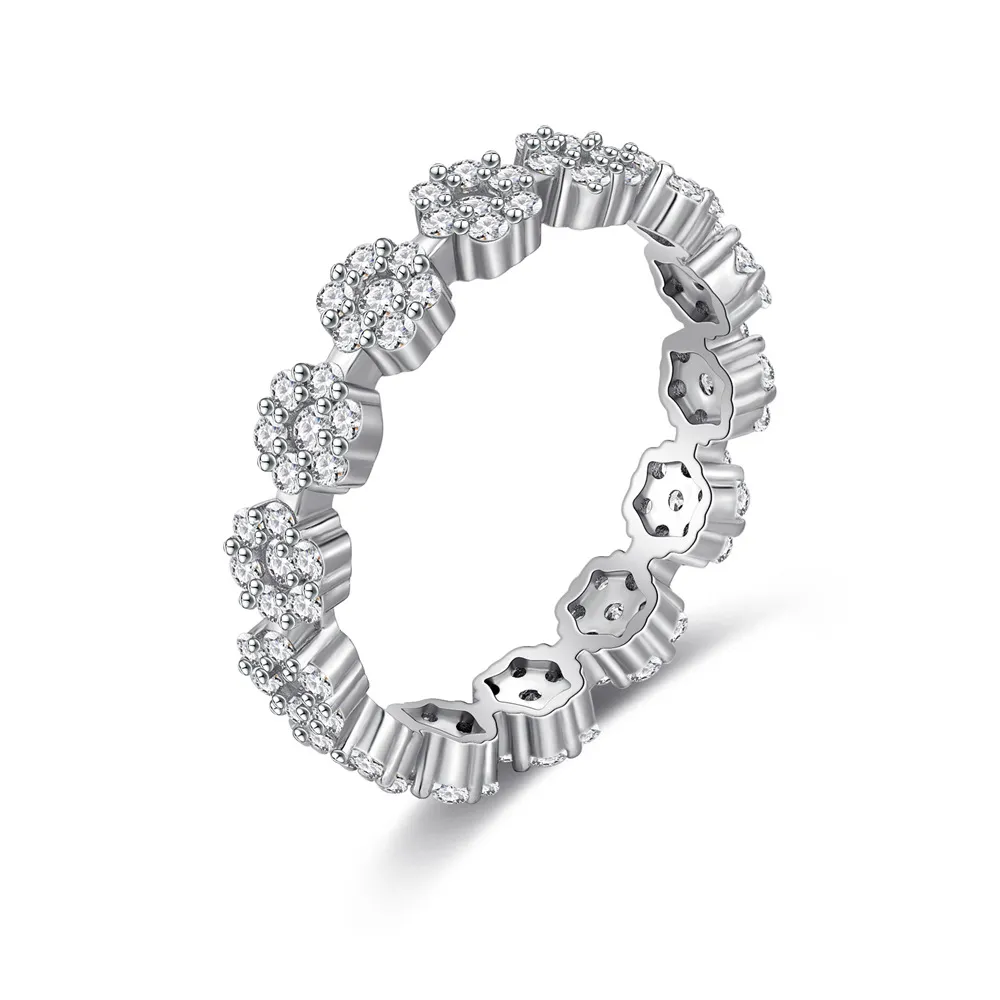 925 Sterling Silver Daisy CZ Floral Stacking Ring Band Ring 70100347