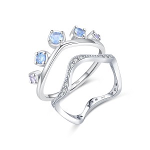 925 Sterling Silver Irregular Wave Crown Stackable Ring 70100350
