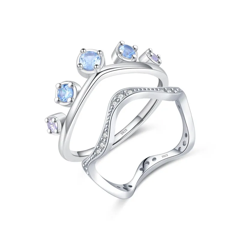 925 Sterling Silver Irregular Wave Crown Stackable Ring 70100350