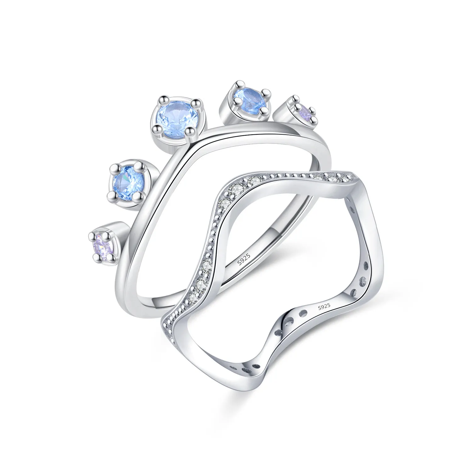 925 Sterling Silver Irregular Wave Crown Stackable Ring 70100350