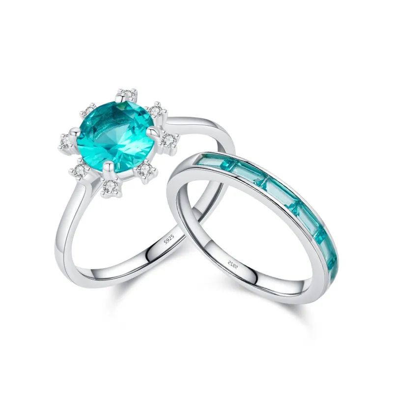 925 Sterling Silver Paraiba Sunflower Baguette-cut Band Ring 70100351