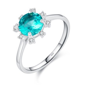 925 Sterling Silver Paraiba Sunflower Baguette-cut Band Ring 70100351