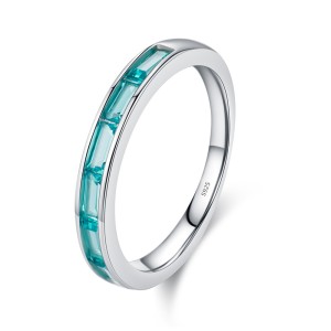 925 Sterling Silver Paraiba Sunflower Baguette-cut Band Ring 70100351