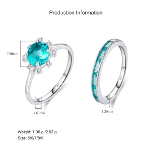 925 Sterling Silver Paraiba Sunflower Baguette-cut Band Ring 70100351