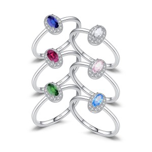 925 Sterling Silver Multicolor Stackable Ring  Oval Cut CZ Ring 70100352