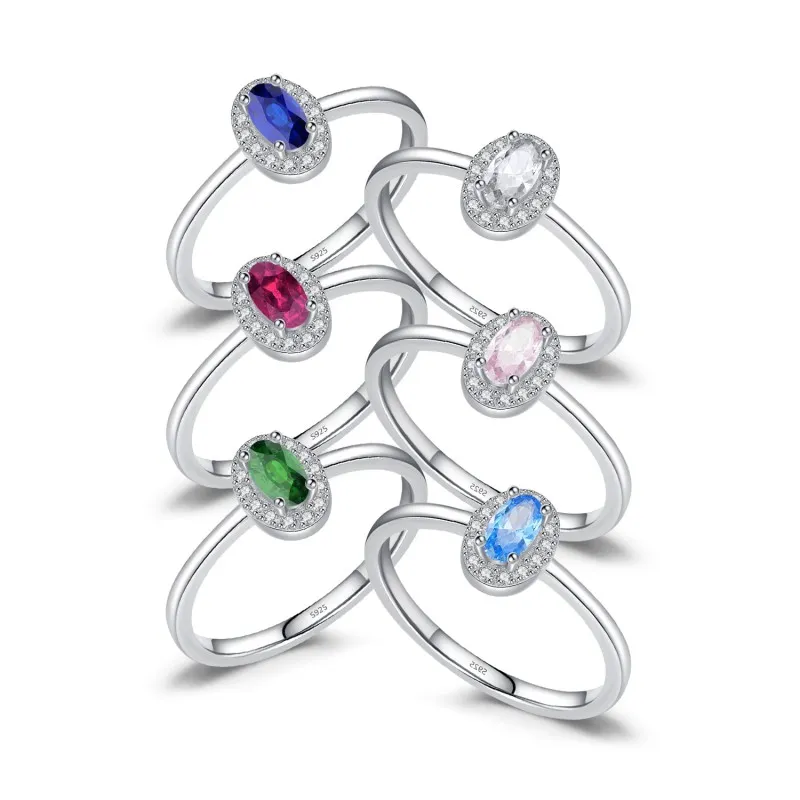 925 Sterling Silver Multicolor Stackable Ring  Oval Cut CZ Ring 70100352