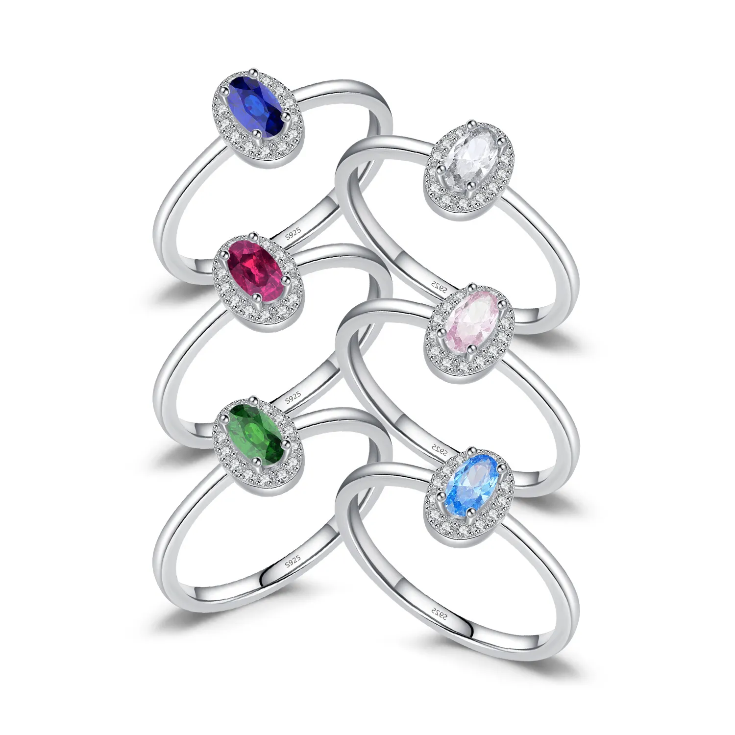 925 Sterling Silver Multicolor Stackable Ring  Oval Cut CZ Ring 70100352
