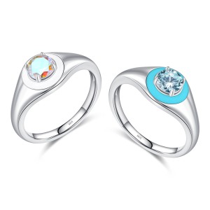 925 Sterling Silver Colorful CZ Signet Enamel Ring 70100353