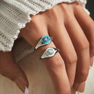 925 Sterling Silver Colorful CZ Signet Enamel Ring 70100353