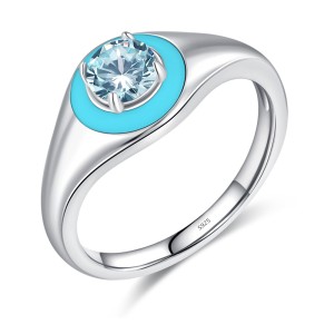 925 Sterling Silver Colorful CZ Signet Enamel Ring 70100353