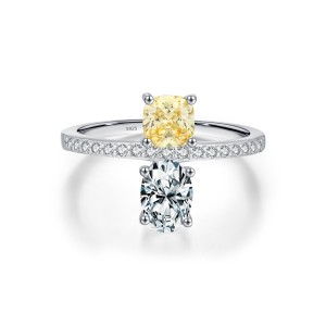 925 Sterling Silver Cushion-Cut Yellow CZ Sugar Cube Ring 70100354