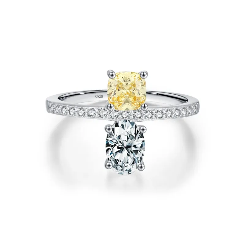 925 Sterling Silver Cushion-Cut Yellow CZ Sugar Cube Ring 70100354