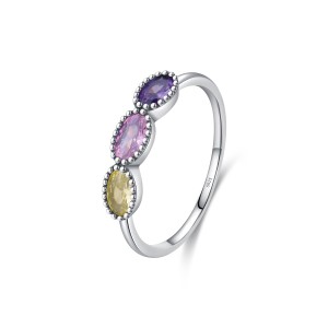 925 Sterling Silver Vintage MinimalistRainbow Crystal Ring 70100356