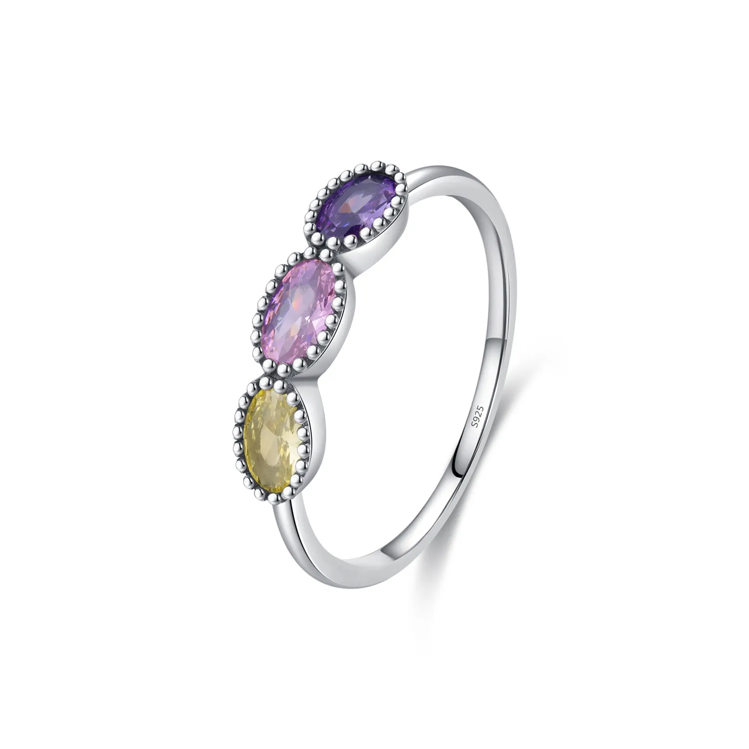 925 Sterling Silver Vintage MinimalistRainbow Crystal Ring 70100356