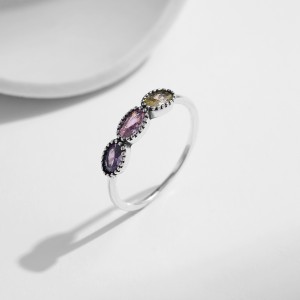 925 Sterling Silver Vintage MinimalistRainbow Crystal Ring 70100356