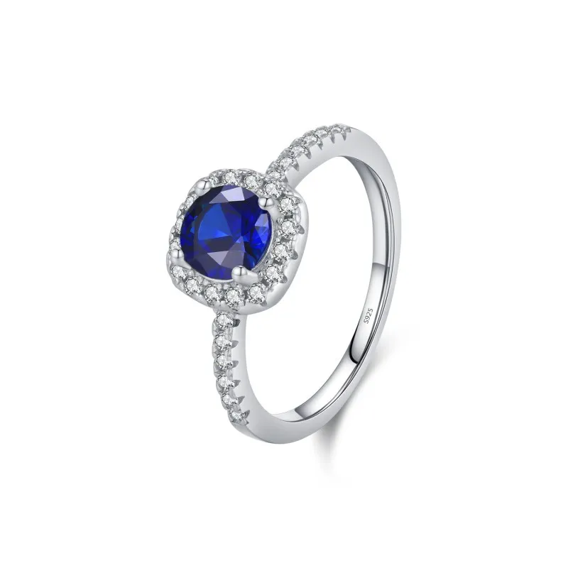 925 Sterling Silver Vintage-Inspired Sapphire Blue CZ Ring 70100358