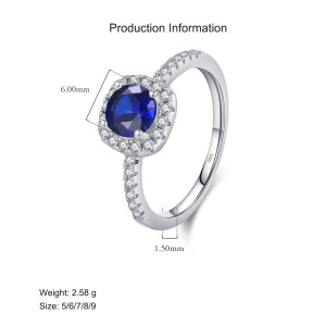 925 Sterling Silver Vintage-Inspired Sapphire Blue CZ Ring 70100358