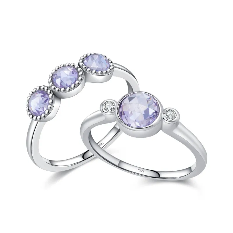 925 Sterling Silver Round Cut Light Purple CZ Ring 70100360