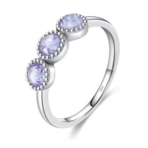 925 Sterling Silver Round Cut Light Purple CZ Ring 70100360