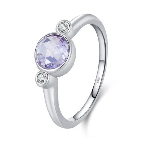 925 Sterling Silver Round Cut Light Purple CZ Ring 70100360