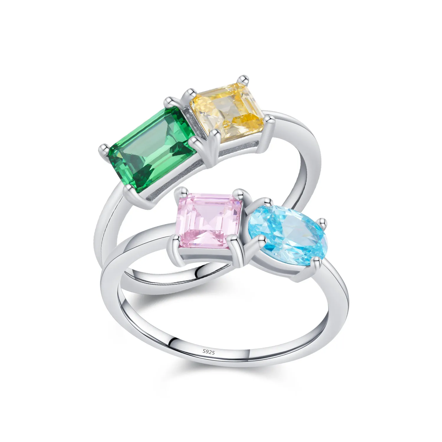 925 Sterling Silver Colorful Geometric CZ Ring 70100361