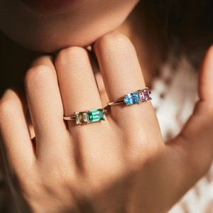 925 Sterling Silver Colorful Geometric CZ Ring 70100361