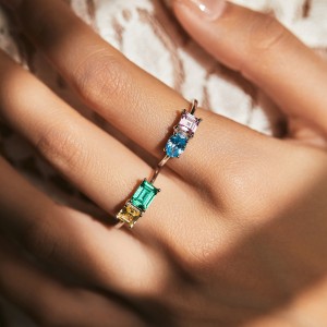 925 Sterling Silver Colorful Geometric CZ Ring 70100361