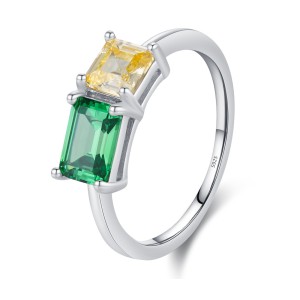 925 Sterling Silver Colorful Geometric CZ Ring 70100361
