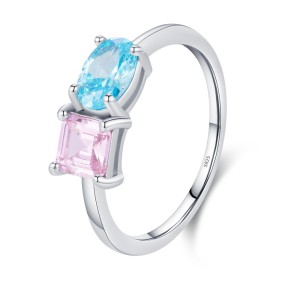 925 Sterling Silver Colorful Geometric CZ Ring 70100361