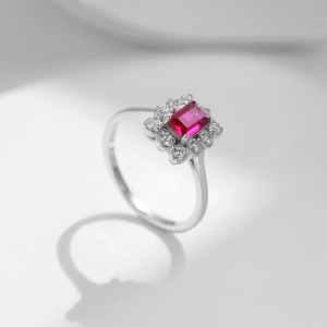 925 Sterling Silver Hot Pink CZ Vintage Ring 70100362