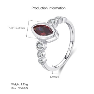 925 Sterling Silver Vintage Red Marquise CZ Ring 70100363