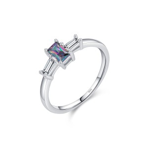 925 Sterling Silver Minimalist Rainbow Crystal CZ Ring 70100366